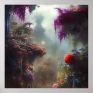 Fantasy Misty Rainy Magical Garden Landscape Poster
