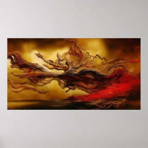 Fantasy modern art gold red poster