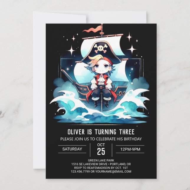 Fantasy Modern Pirate Birthday Invitation (Front)