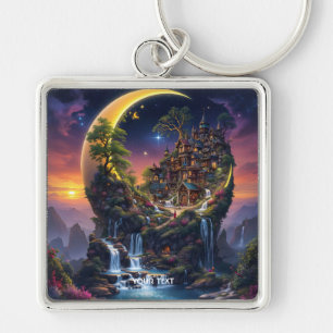 Fantasy Moon Waterfall Forest Key Ring