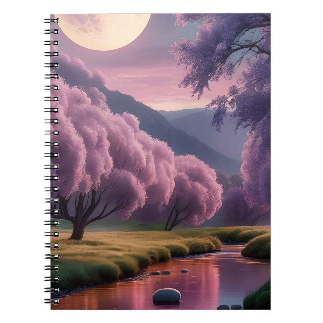Fantasy Moonlit River Dreamscape Illustration Notebook (Front)