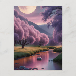 Fantasy Moonlit River Dreamscape Illustration Postcard