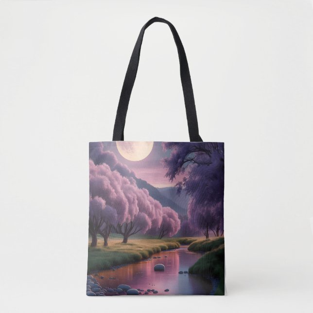 Fantasy Moonlit River Dreamscape Illustration Tote Bag (Front)