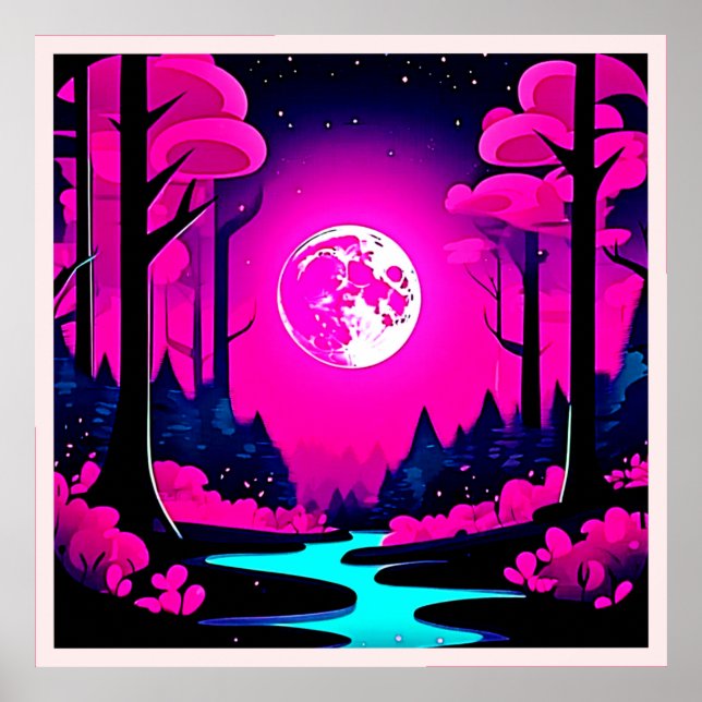 Fantasy Moonlit Woods Art Poster (Front)