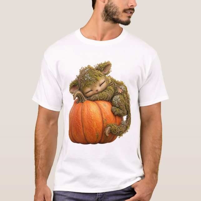 Fantasy Moss Creature Hugging Pumpkin Men's T-Shir T-Shirt (Front)