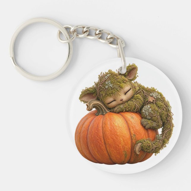 Fantasy Moss Creature with Pumpkin Postcard Key Ring (Front)