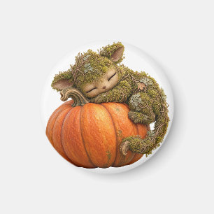 Fantasy Moss Creature with Pumpkin Postcard Magnet