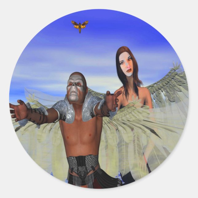 Fantasy Moth Hunters Classic Round Sticker (Front)