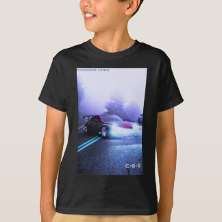 fantasy mountain side sports car boys black tshirt