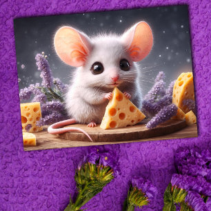 Fantasy mouse cheese cute flowers wildlife art postcard