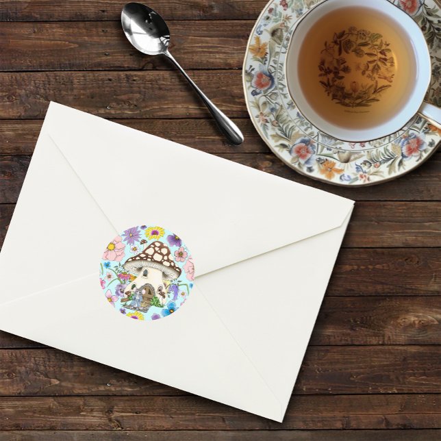 Fantasy Mouse Mushroom House Floral Classic Round Sticker (Creator Uploaded)