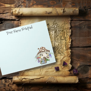 Fantasy Mouse Mushroom House Floral Notepad