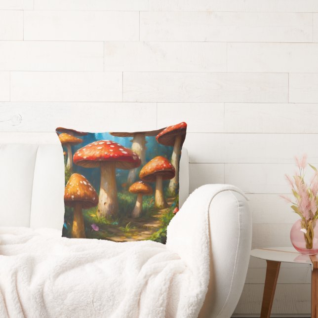 Fantasy Mushrom Throw Pillow (Couch)