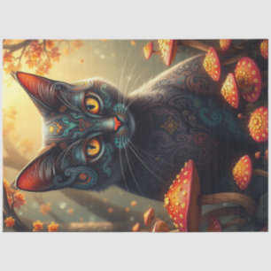 Fantasy Mushroom Forest Black Cat Tissue Paper
