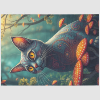 Fantasy Mushroom Forest Blue Cat  Tissue Paper