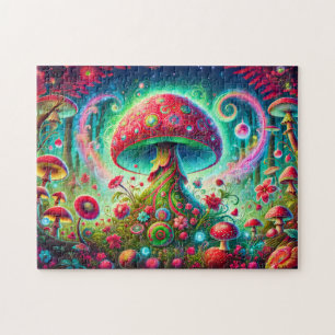 Fantasy Mushroom Forest Bright Psychedelic Colours Jigsaw Puzzle
