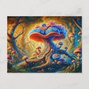Fantasy Mushroom Garden Psychedelic Colors  Postcard
