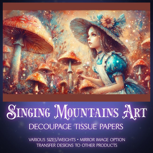 Fantasy Mushroom Garden with Alice Decoupage Tissue Paper (Creator Uploaded)