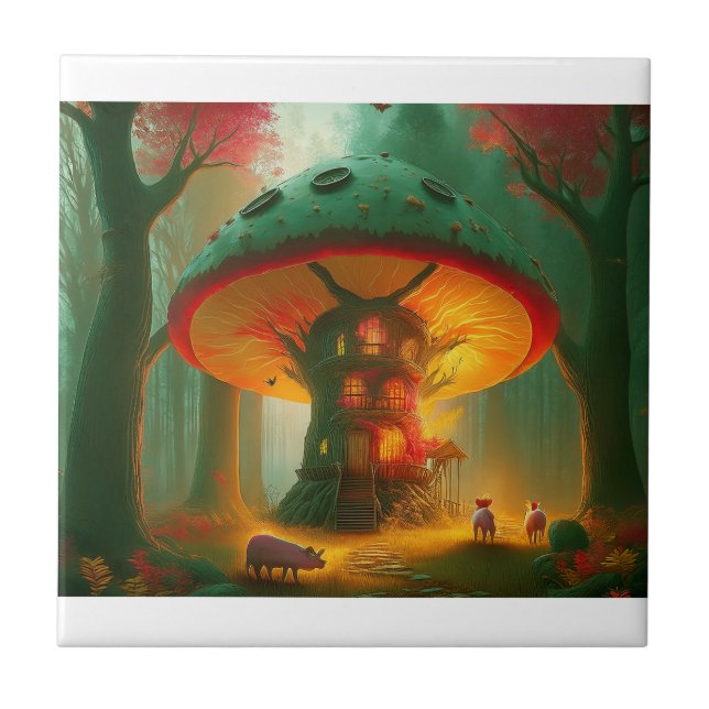 Fantasy Mushroom Tree House With Pigs Tile (Front)