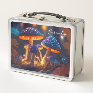 Fantasy Mushrooms Glow Magical Garden Personalised Metal Lunch Box