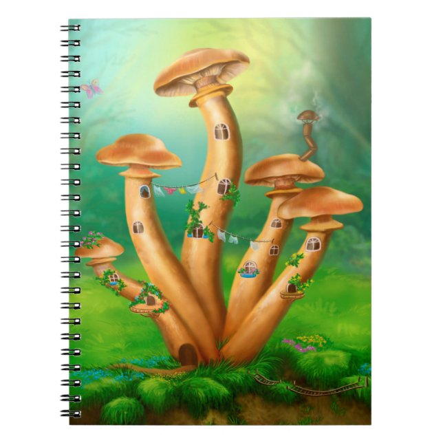 Fantasy Mushrooms honey agarics house Spiral Notebook (Front)