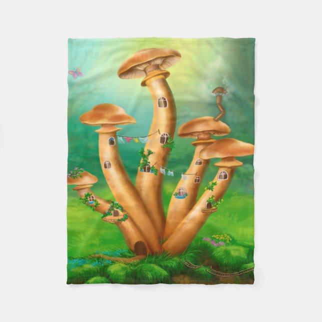 Fantasy Mushrooms honey agarics the house Fleece Blanket (Front)