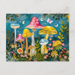Fantasy Mushrooms in a Forest by Moonlight Postcard