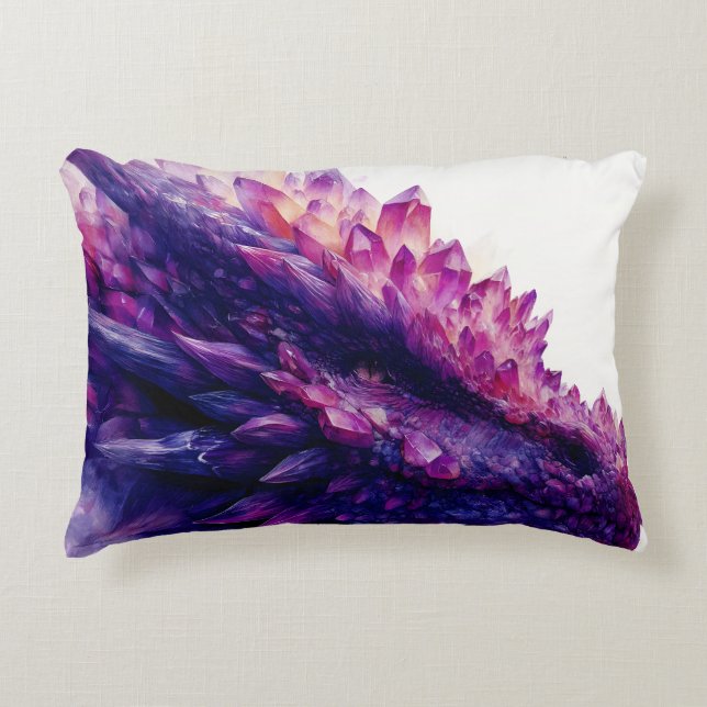 Fantasy Mystical Amethyst Crystal Dragon Beast Decorative Cushion (Front)