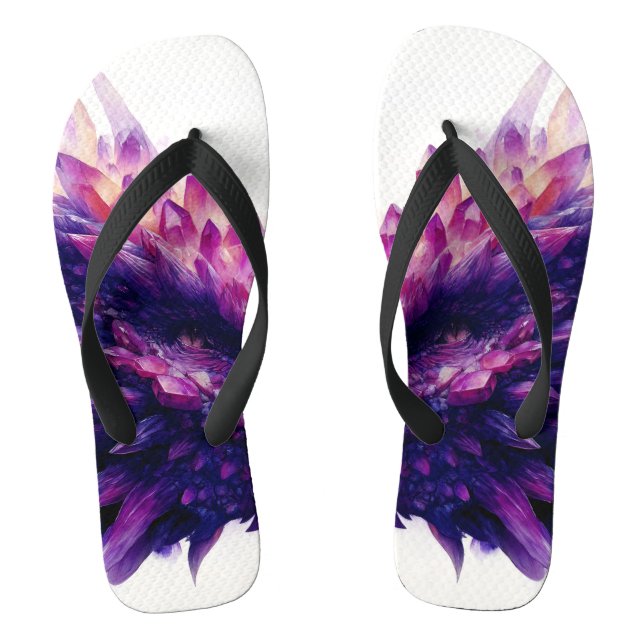 Fantasy Mystical Amethyst Crystal Dragon Beast Jandals (Footbed)