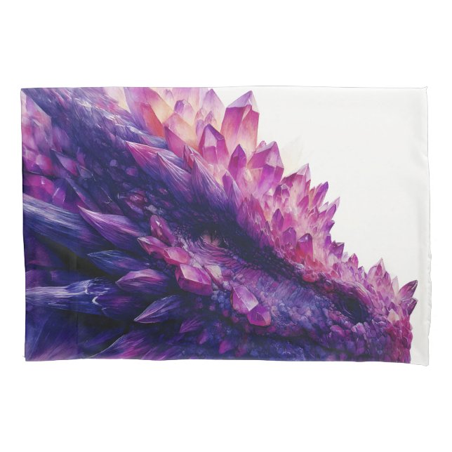 Fantasy Mystical Amethyst Crystal Dragon Beast Pillowcase (Front)
