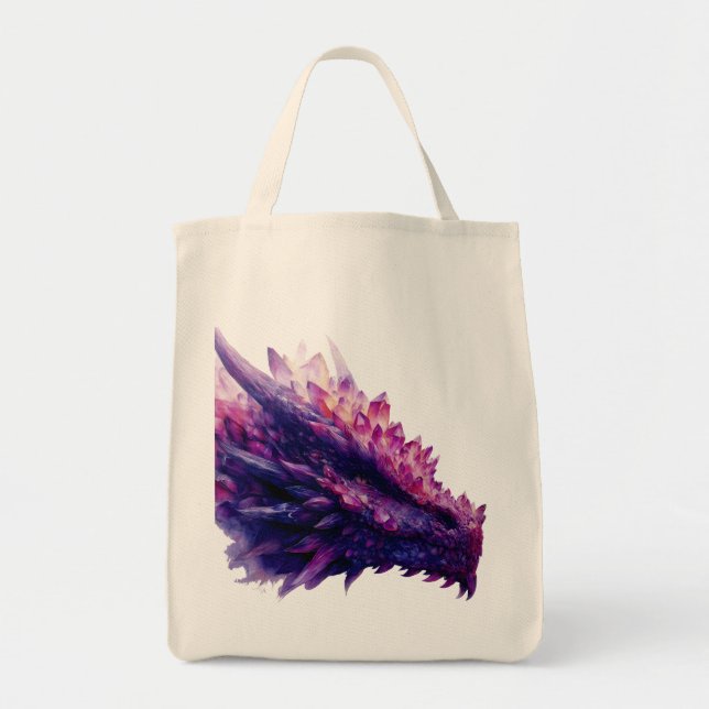 Fantasy Mystical Amethyst Crystal Dragon Beast Tote Bag (Front)
