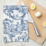 Fantasy Mythical Creatures Vintage Toile-Blue Tea Towel<br><div class="desc">Whimsical vintage pattern featuring mythical birds,  beasts and human figures in a fantasy landscape in blue on white background.</div>