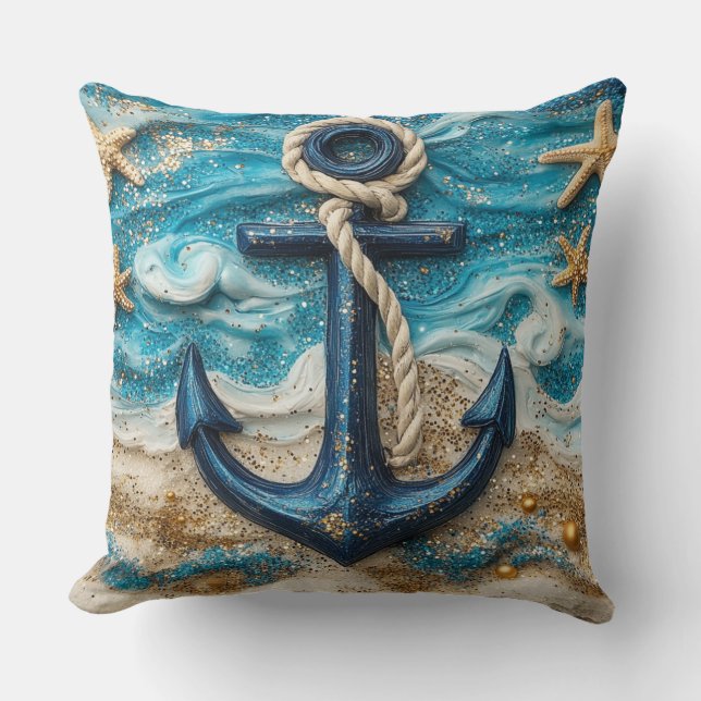 Fantasy Nautical Anchor Throw Pillow (Front)