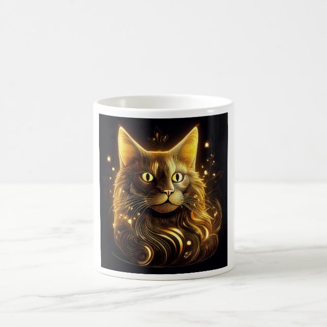 Fantasy Neon Gold Cat Coffee Mug (Center)