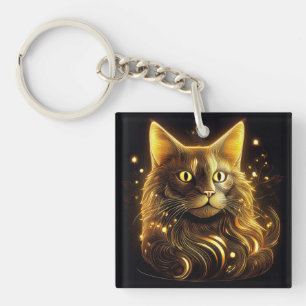 Fantasy Neon Gold Cat Key Ring