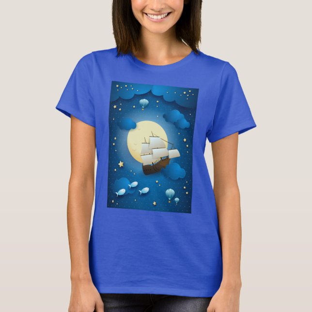Fantasy Night with Flying Vessel T-Shirt (Front)