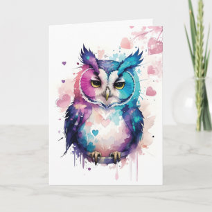 Fantasy Owl with Hearts Valentine Card