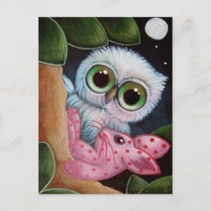 Fantasy Owl with Pink Bunny Rabbit Toy - Postcard