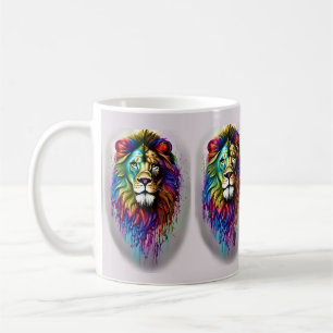 Fantasy Paint Drip Rainbow Colours Lion Coffee Mug