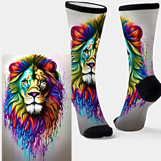 Fantasy Paint Drip Rainbow Colours Lion Socks (Creator Uploaded)
