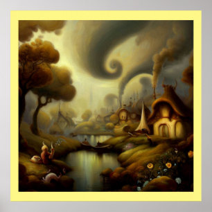 Fantasy Painting 5  - Village Landscape Poster