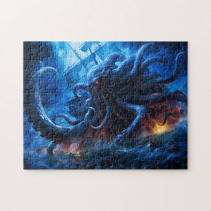 Fantasy Painting Kraken Attacking Ship at Sea Jigsaw Puzzle