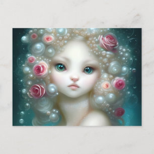 Fantasy Painting of a White Fuffy Baby Cat Postcard