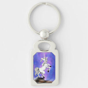 fantasy painting white unicorn standing on rock key ring