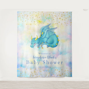 Fantasy Pastel Blue Dragon Baby Shower Backdrop Tapestry
