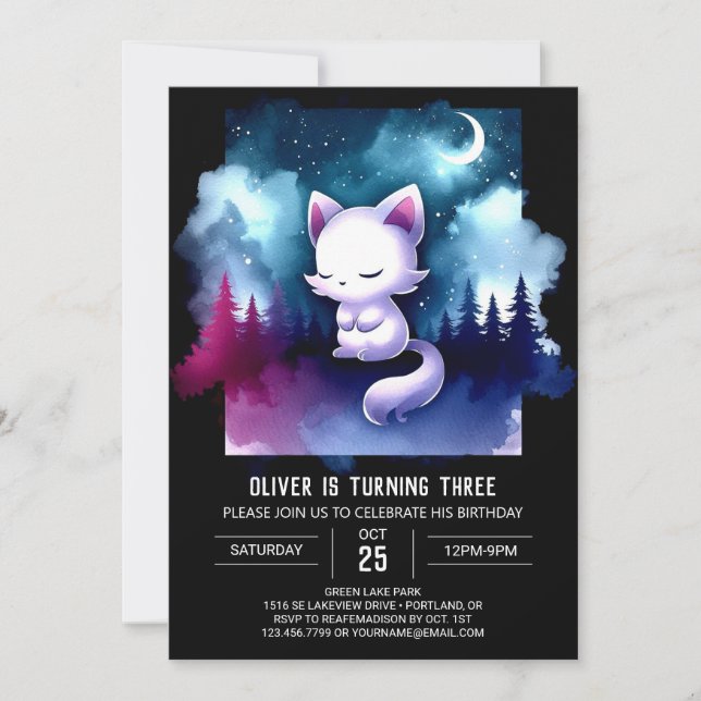 Fantasy Pastel Cat Birthday Invitation (Front)