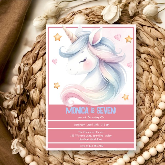 Fantasy pastel unicorn kids birthday invitation (Creator Uploaded)
