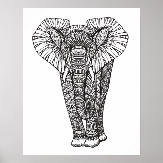 Fantasy Patterned Elephant Doodle 2 Poster (Front)
