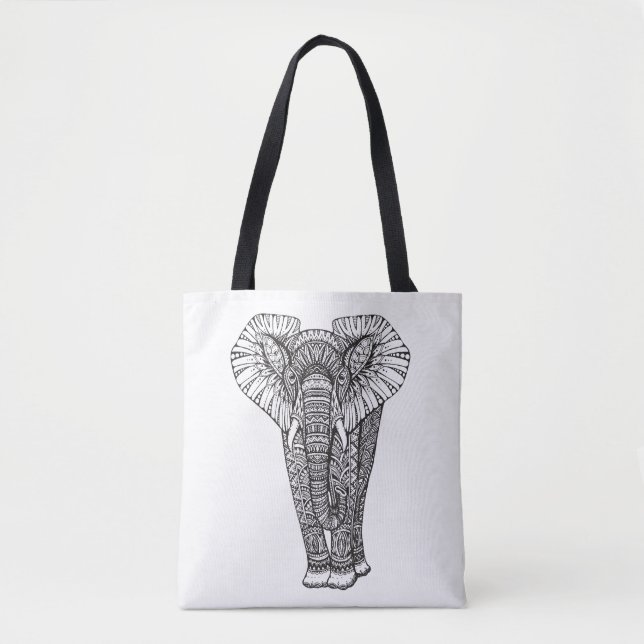 Fantasy Patterned Elephant Doodle 2 Tote Bag (Front)