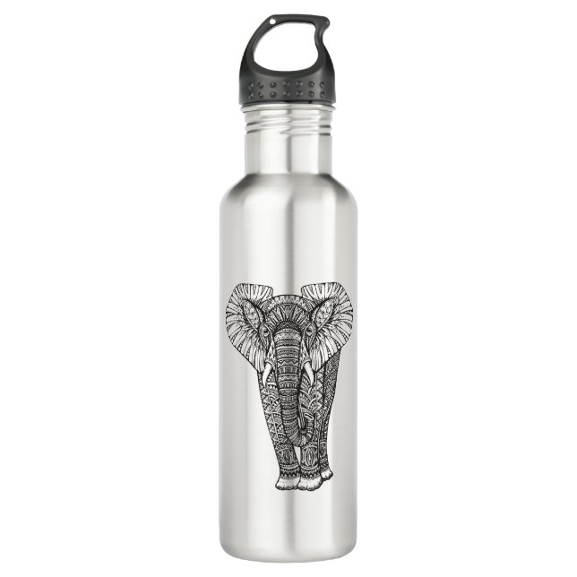 Fantasy Patterned Elephant Doodle 710 Ml Water Bottle (Front)